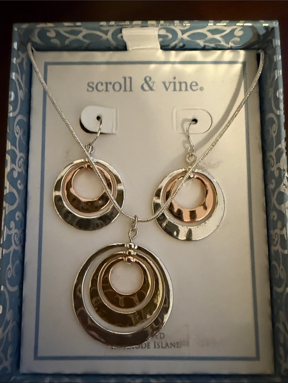 Two-tone Silver and Gold matching earring and necklace set